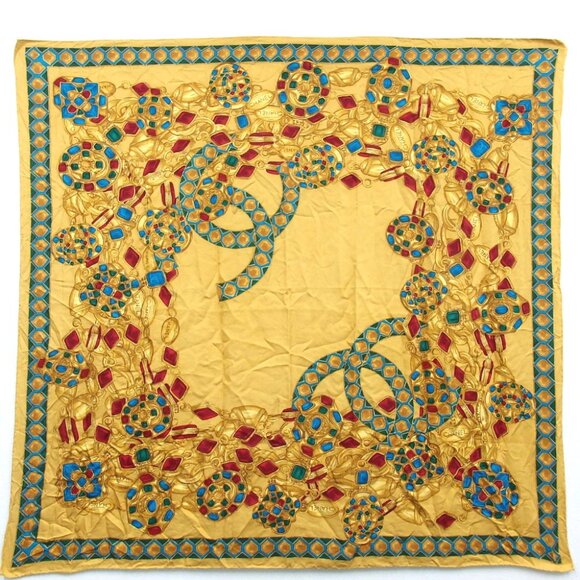 Authentic CHANEL Jewelry pattern scarf silk [Used] - Picture 1 of 7